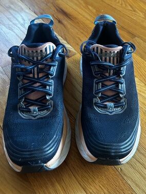 Hoka Bondi 6 Women’s Navy and Light Blue Athletic Running Shoes